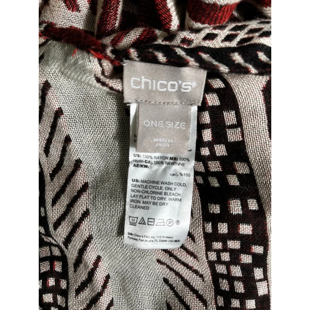 Chicos Womens One Size Animal Print Fringe Ruana Wrap Kimono‎ Cardigan Burgundy
